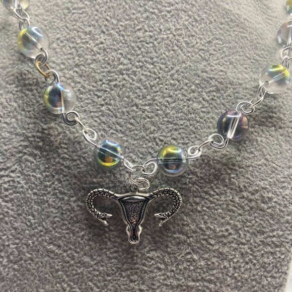 Handmade Uterus Snake Rainbow Shimmer Glass Necklace - Picture 1 of 2